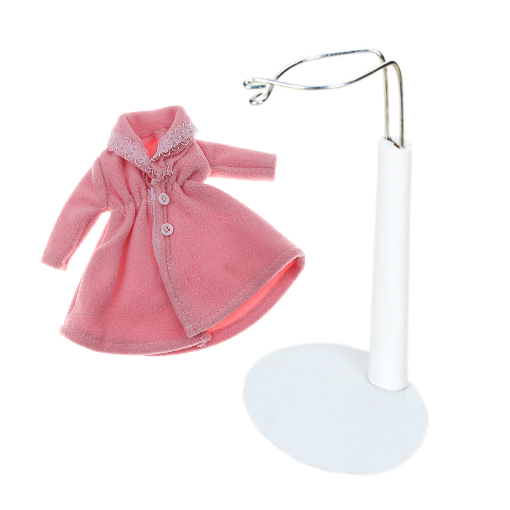 Adjustable Doll Stand Display Holder And Pink Plush Coat For Barbie Dolls