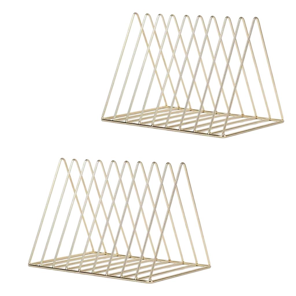 2x Metal Desk Book Holder Modern Minimalist Bookshelf for Home Office Gold