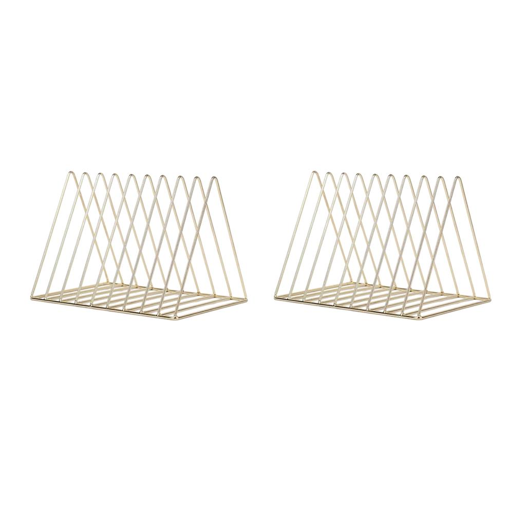 2x Metal Desk Book Holder Modern Minimalist Bookshelf for Home Office Gold