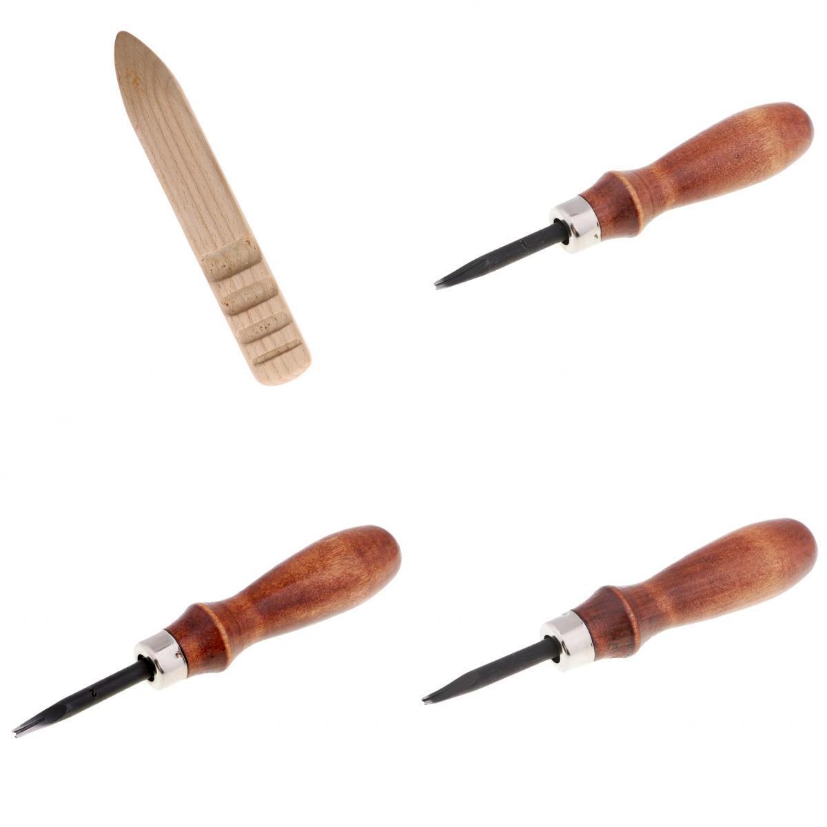 3pcs Leathercraft Edge Beveler Skiving Craft Tool with Wood Burnisher