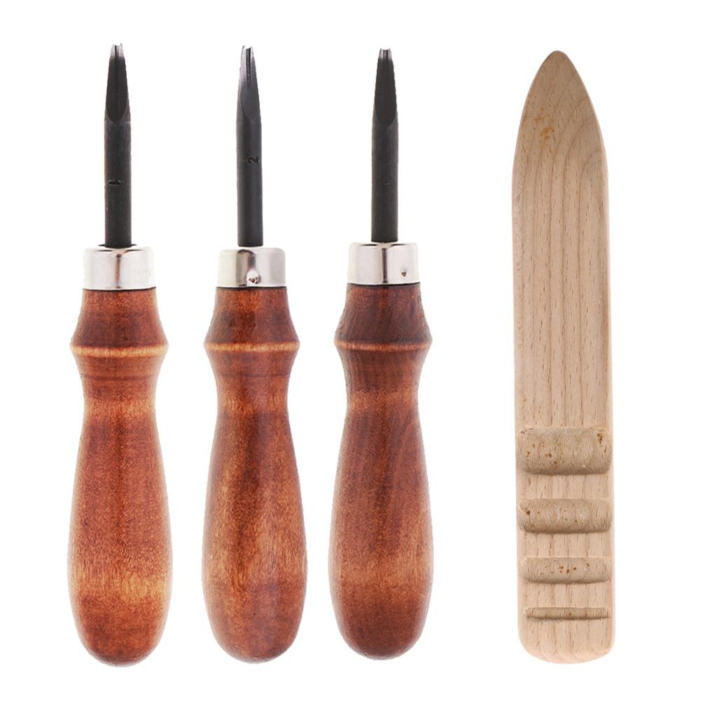3pcs Leathercraft Edge Beveler Skiving Craft Tool with Wood Burnisher