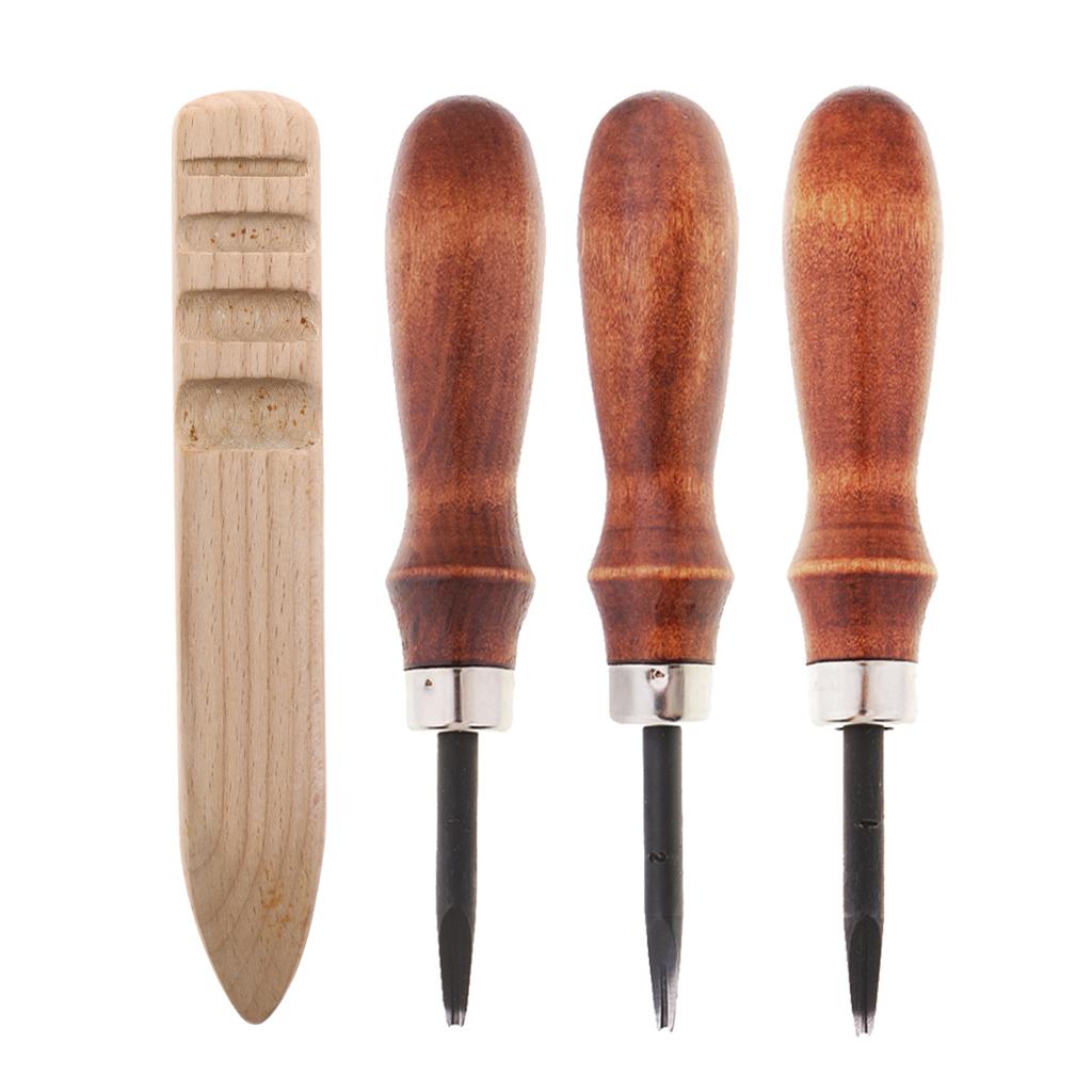 3pcs Leathercraft Edge Beveler Skiving Craft Tool with Wood Burnisher