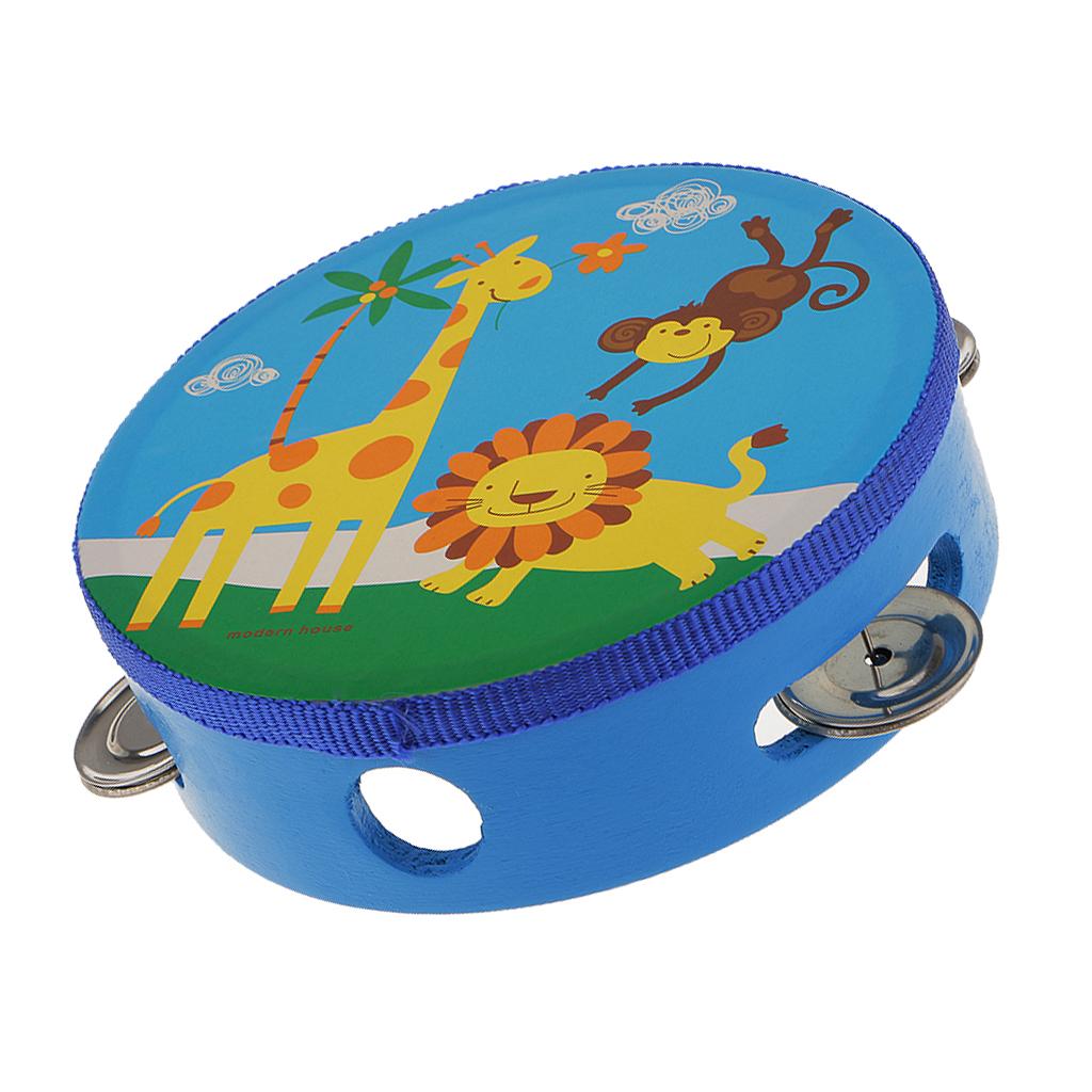 2 Pieces Wood Tambourines Drum Bell Toy Kid Hand Toy for Children Gift
