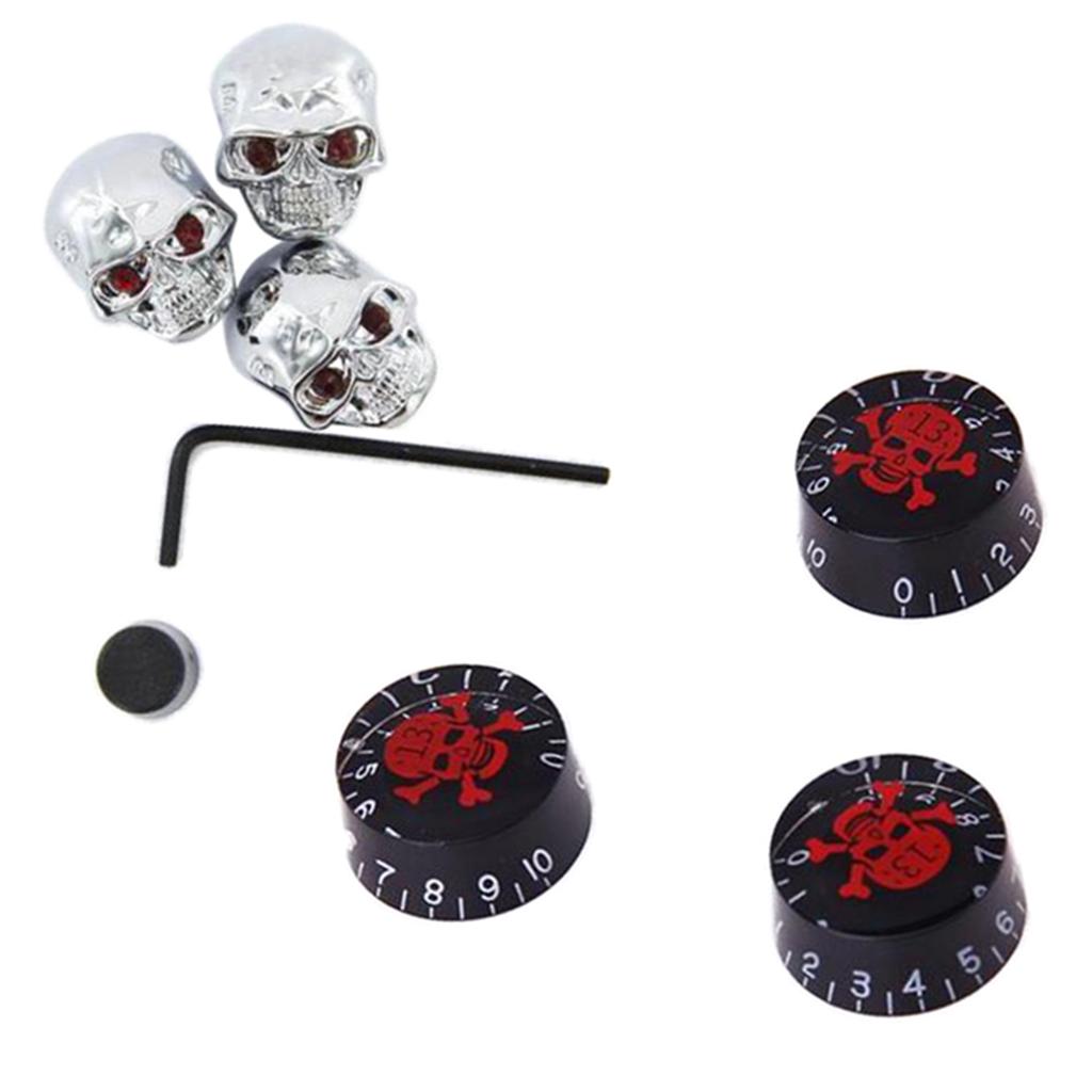 3 Pcs Metal Skull Volume Knobs+3 Pcs Speed Control Knobs for Electric Guitar