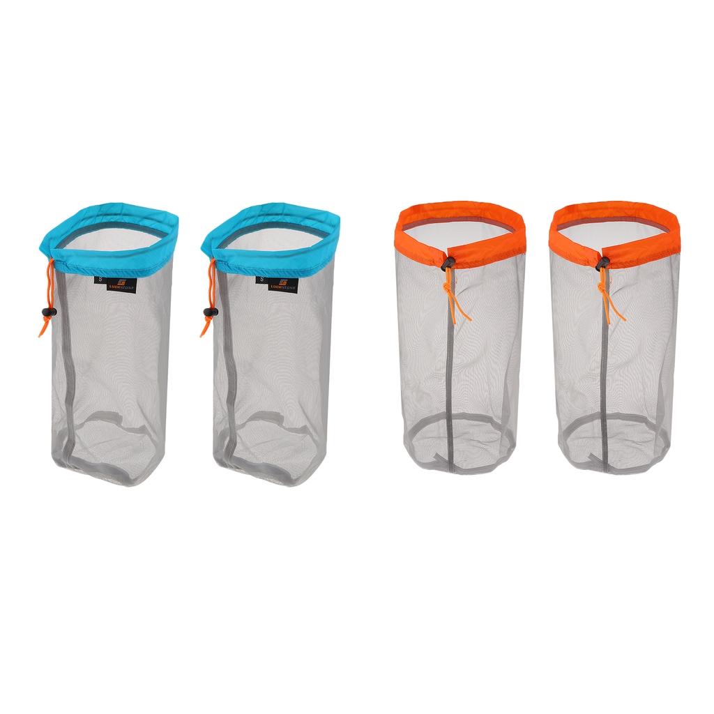 4 Pieces Ultra-light Mesh Stuff Sack Storage Bag for Travel Camping M + S
