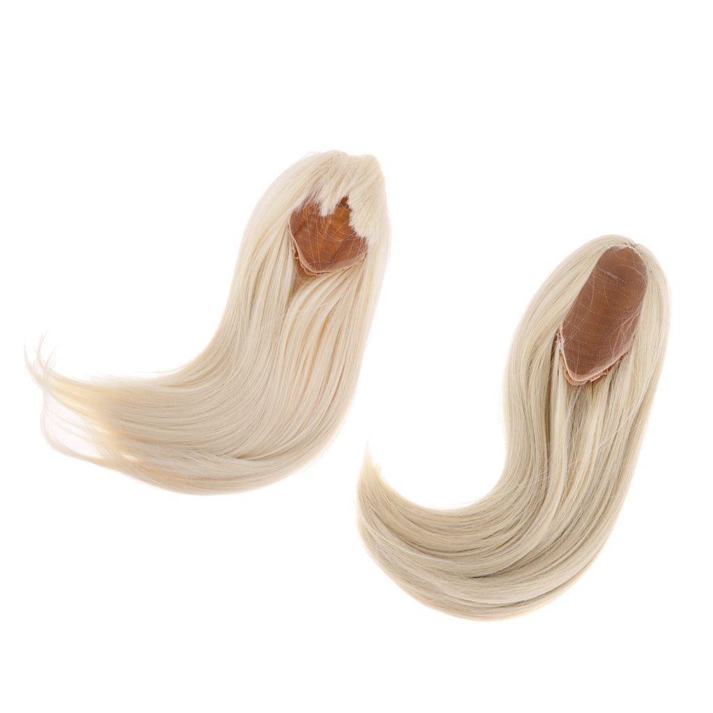 2 Pieces 1/3 BJD Dolls Wig Long Straight Hair for Dollfie DIY Light Gold