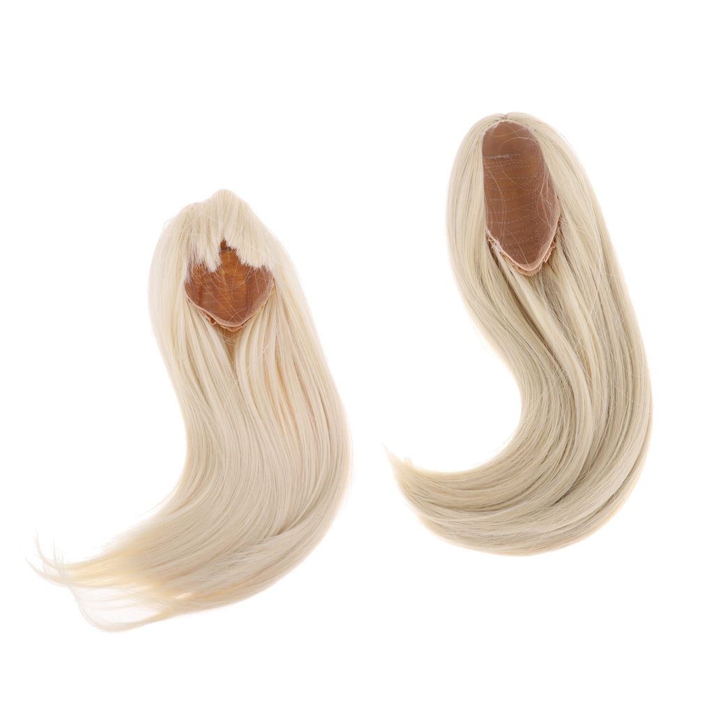2 Pieces 1/3 BJD Dolls Wig Long Straight Hair for Dollfie DIY Light Gold