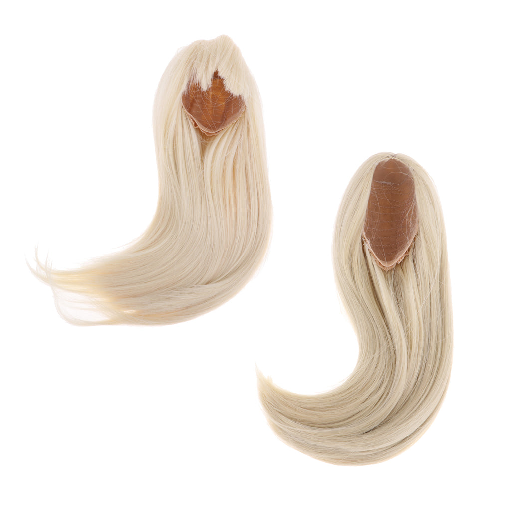 2 Pieces 1/3 BJD Dolls Wig Long Straight Hair for Dollfie DIY Light Gold