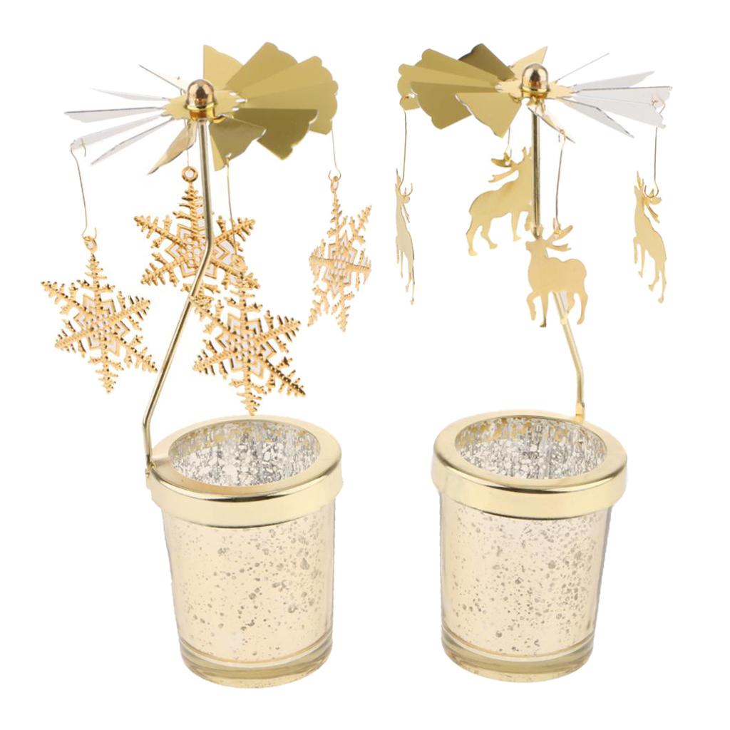 2PCS Romantic Rotating Candle Holder Stand Tealight Candlesticks