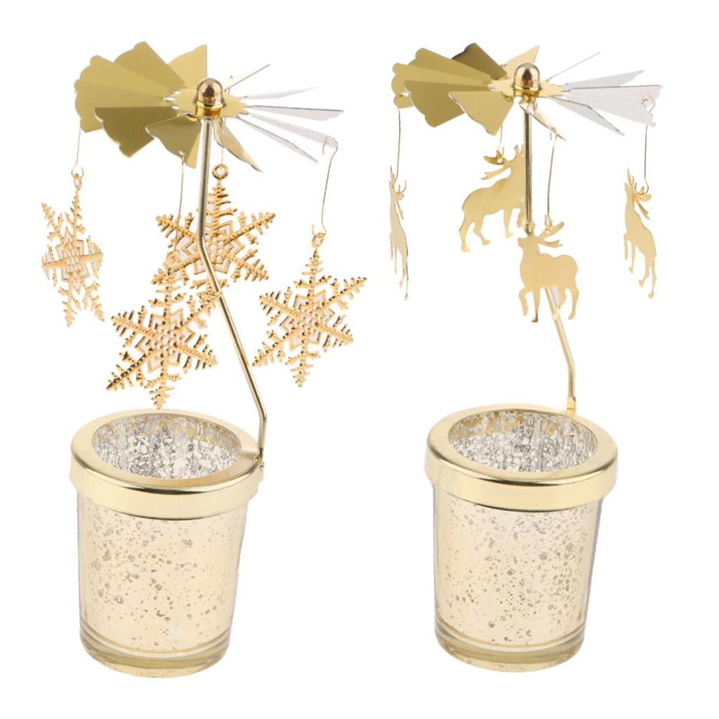 2PCS Romantic Rotating Candle Holder Stand Tealight Candlesticks