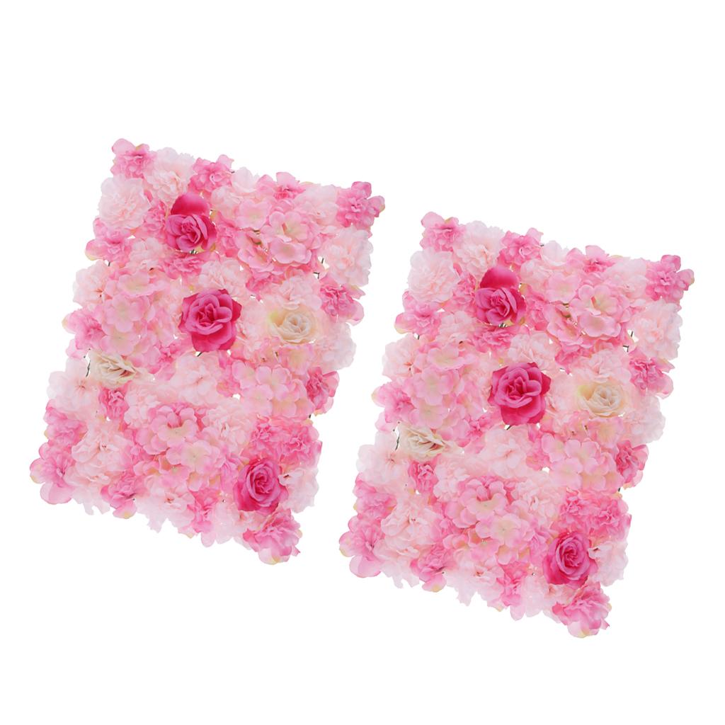2 Pieces Artificial Rose Hydrangea Flower Wall Panel Light Pink Deep Pink