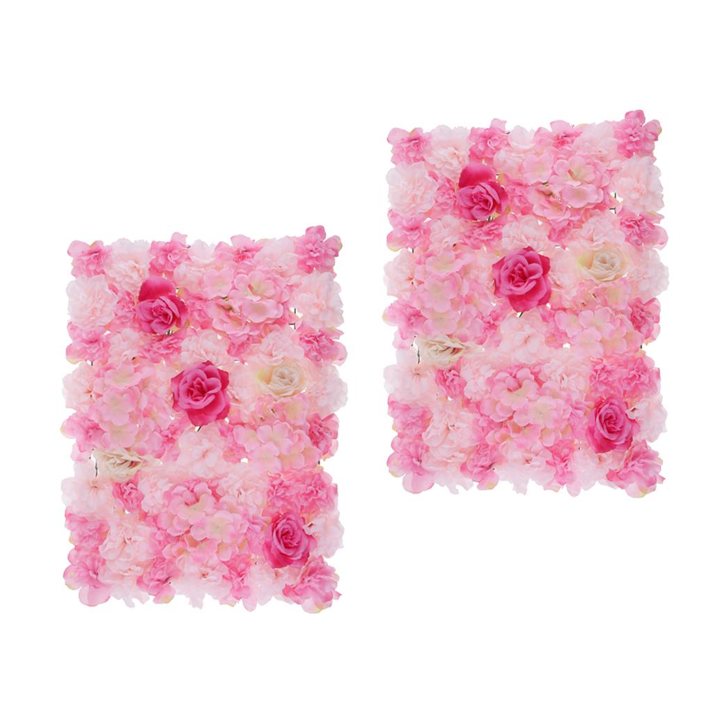 2 Pieces Artificial Rose Hydrangea Flower Wall Panel Light Pink Deep Pink