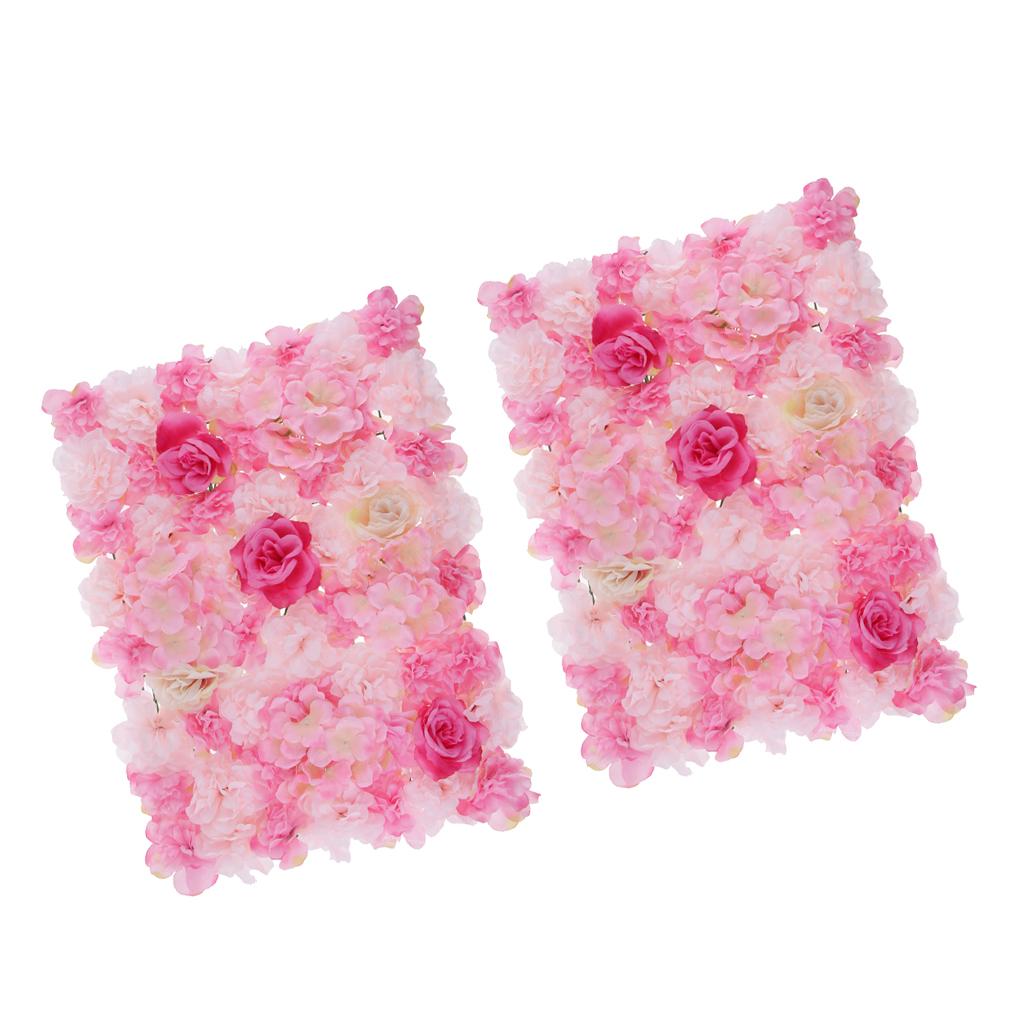 2 Pieces Artificial Rose Hydrangea Flower Wall Panel Light Pink Deep Pink