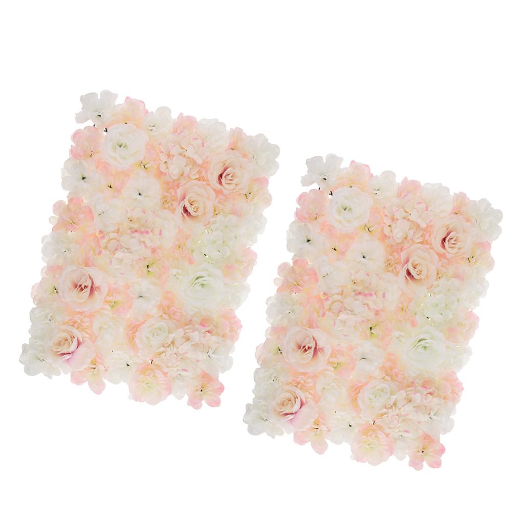 2 Pieces Artificial Rose Hydrangea Flower Wall Panel White and Champagne