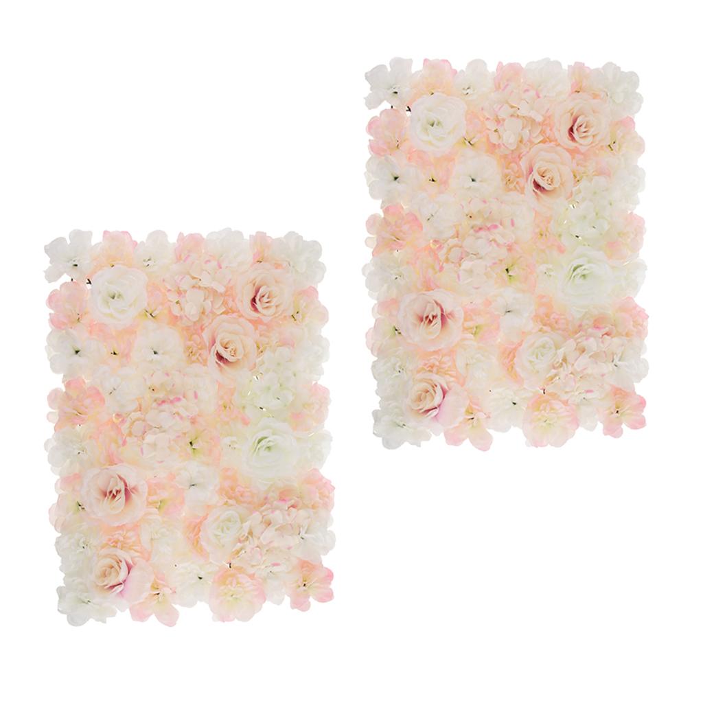 2 Pieces Artificial Rose Hydrangea Flower Wall Panel White and Champagne