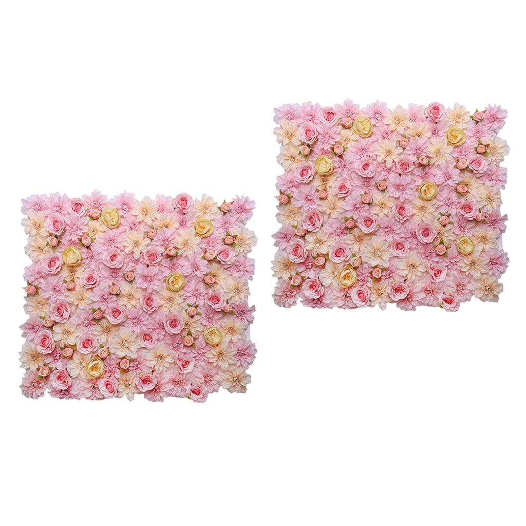 2 Pieces Artificial Flower Wall Panels Wedding Venue Decor Pink Champagne