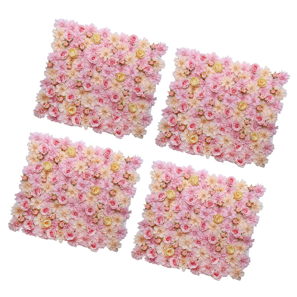 4 Pieces Artificial Flower Wall Panels Wedding Venue Decor Pink Champagne