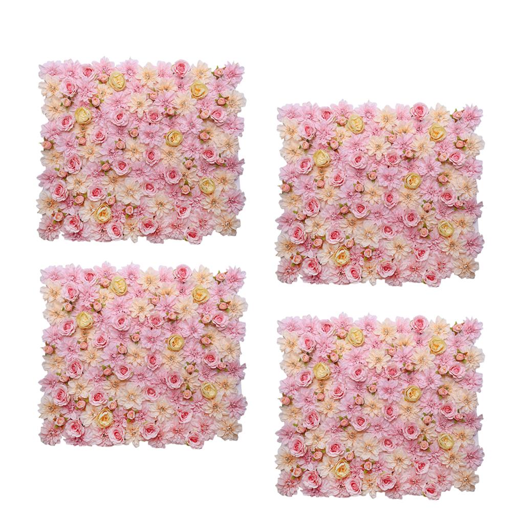 4 Pieces Artificial Flower Wall Panels Wedding Venue Decor Pink Champagne