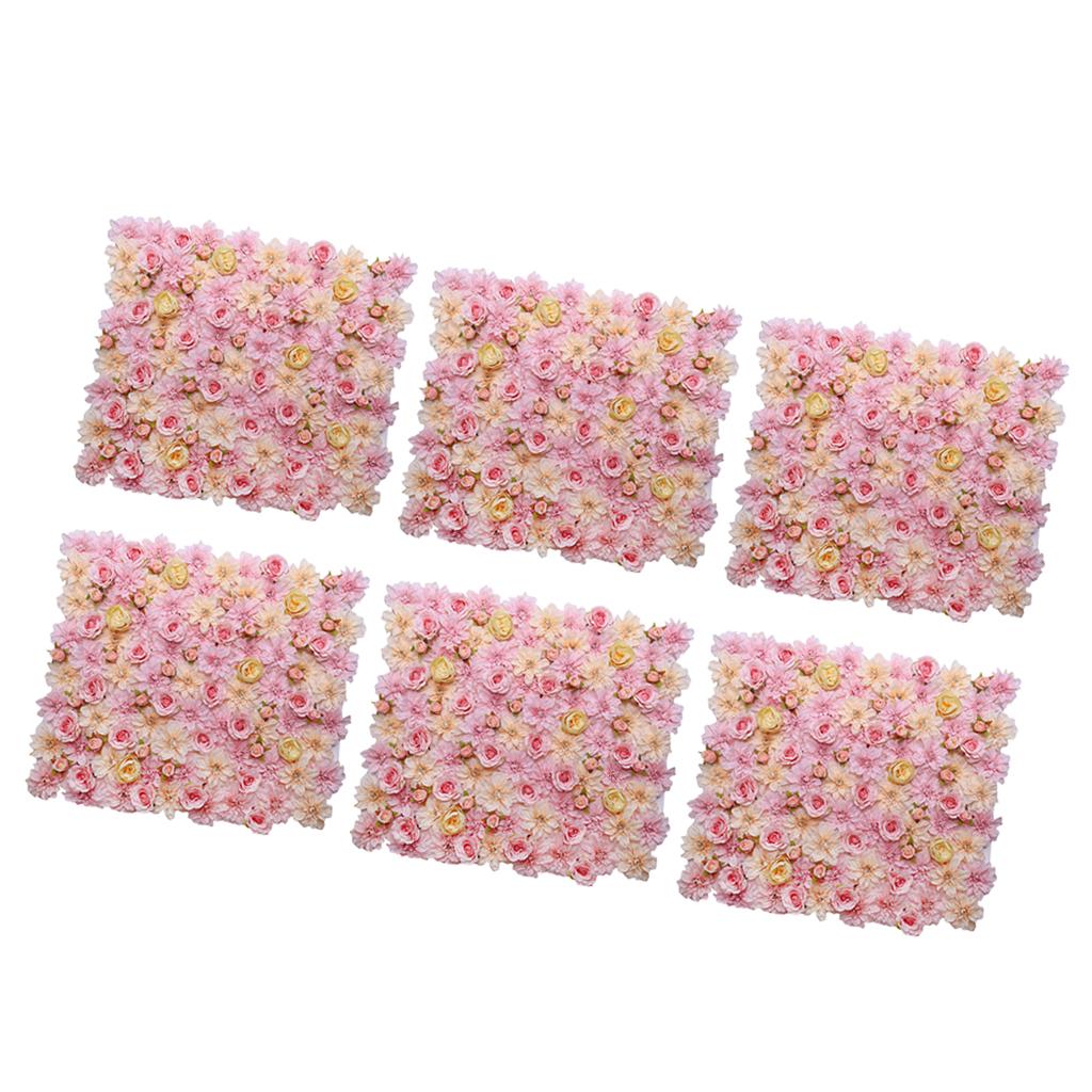 6 Pieces Artificial Flower Wall Panels Wedding Venue Decor Pink Champagne