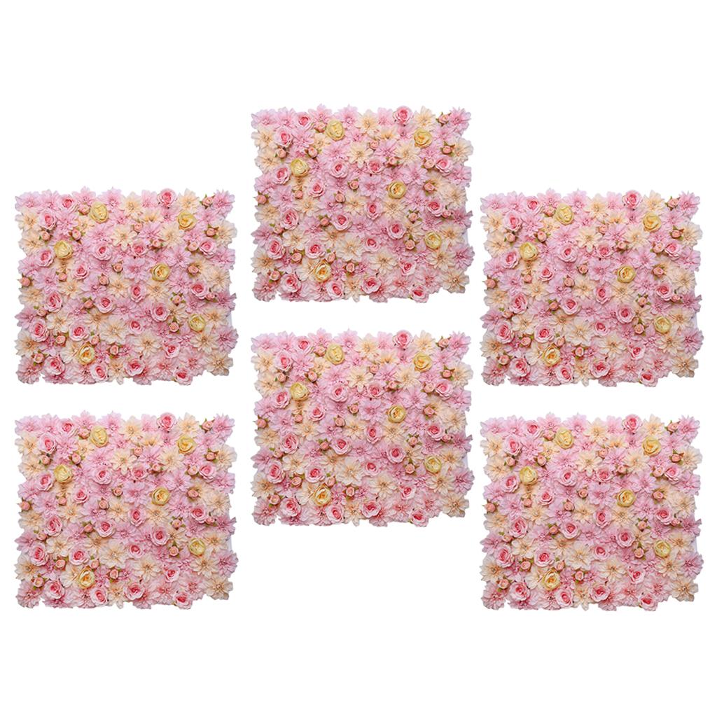 6 Pieces Artificial Flower Wall Panels Wedding Venue Decor Pink Champagne