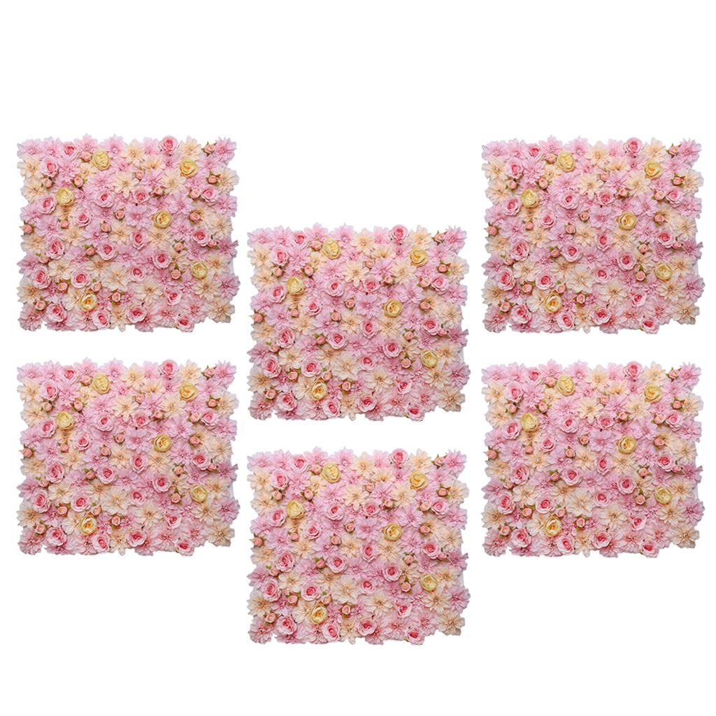 6 Pieces Artificial Flower Wall Panels Wedding Venue Decor Pink Champagne