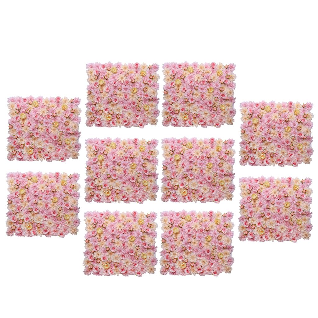 10 Pieces Artificial Flower Wall Panels Wedding Venue Decor Pink Champagne