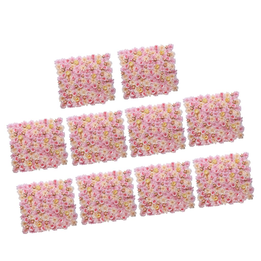 10 Pieces Artificial Flower Wall Panels Wedding Venue Decor Pink Champagne
