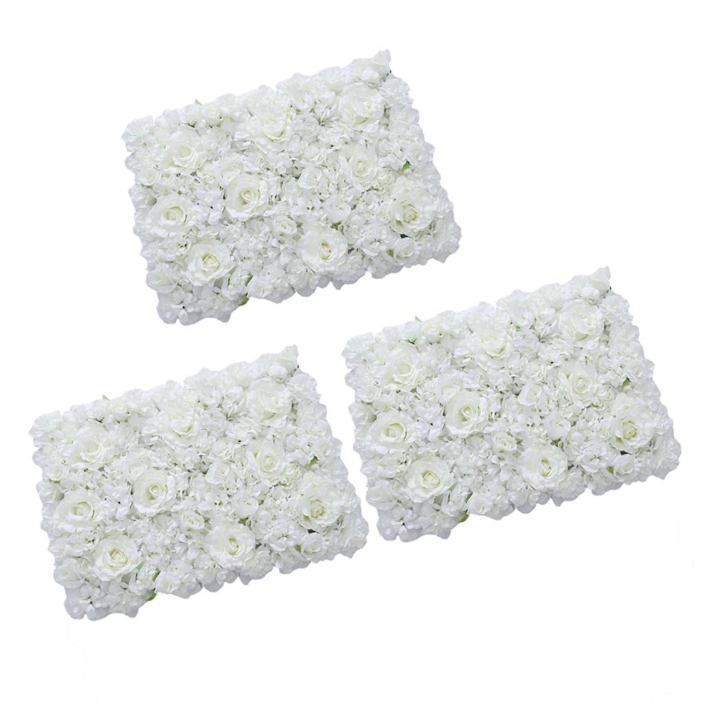 3 Pieces Artificial Rose Hydrangea Flower Wall Panels Wedding Decor Cream