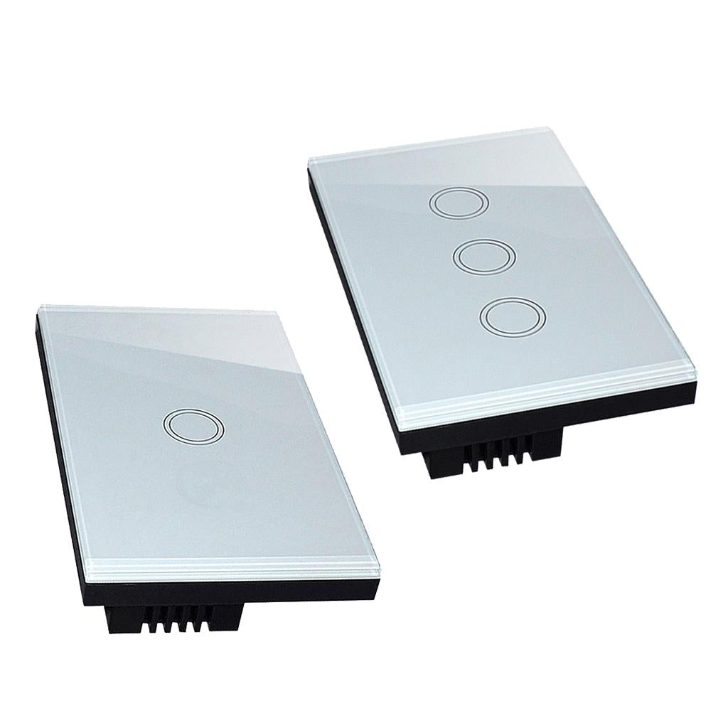 2Pcs 1 Way Touch Wall Control Light Switch Crystal Glass Panel 1 Gang 3 Gang