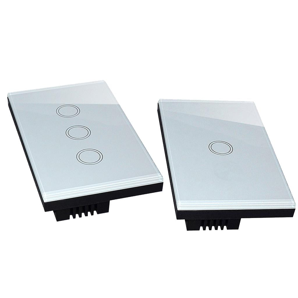 2Pcs 1 Way Touch Wall Control Light Switch Crystal Glass Panel 1 Gang 3 Gang
