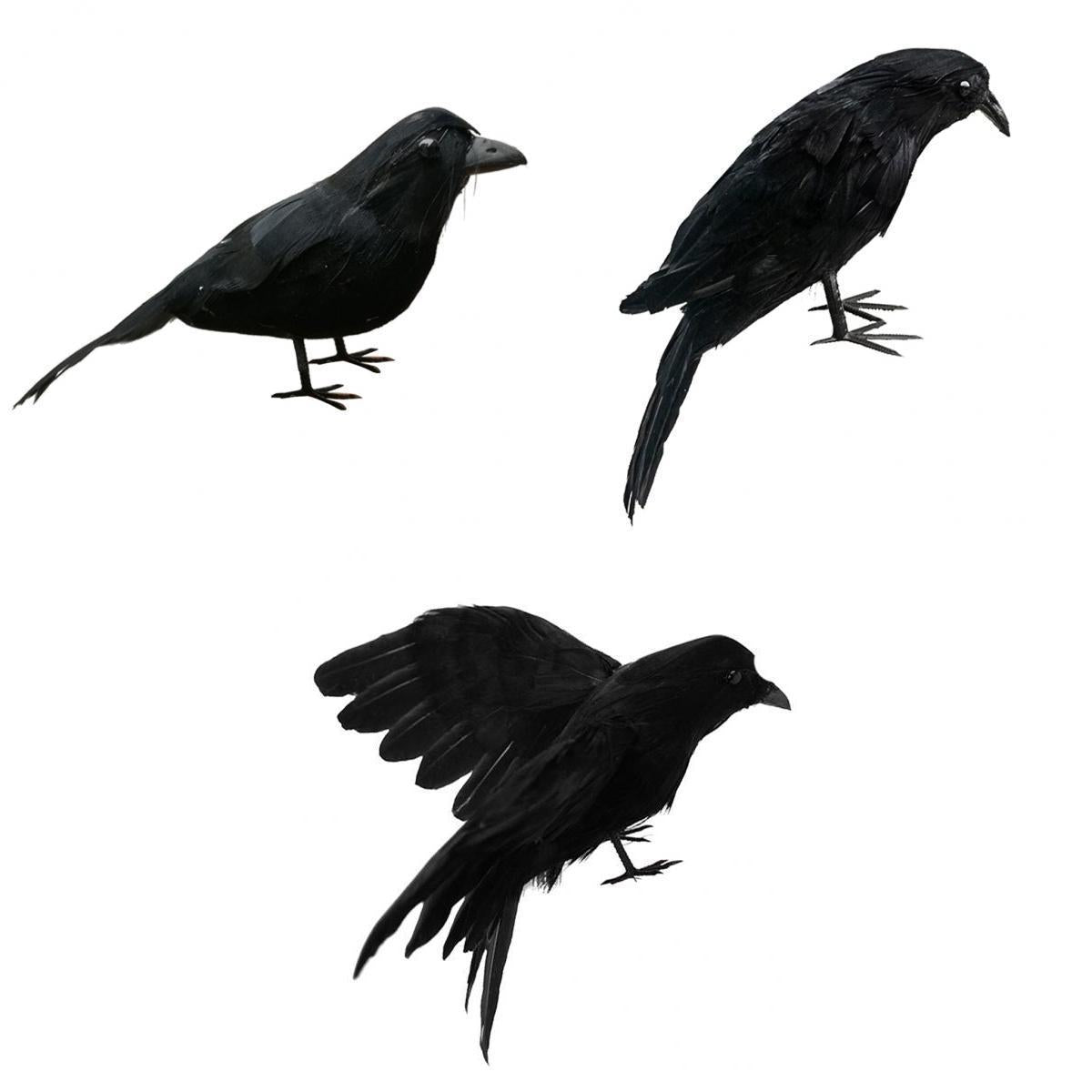 3x Artificial Realistic Birds Ravens Crows for Garden Halloween Decoration