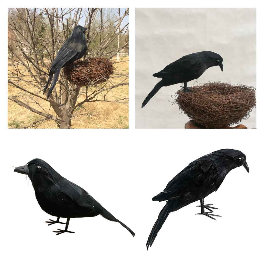 2x Artificial Realistic Birds Ravens Crows for Garden Halloween Decoration