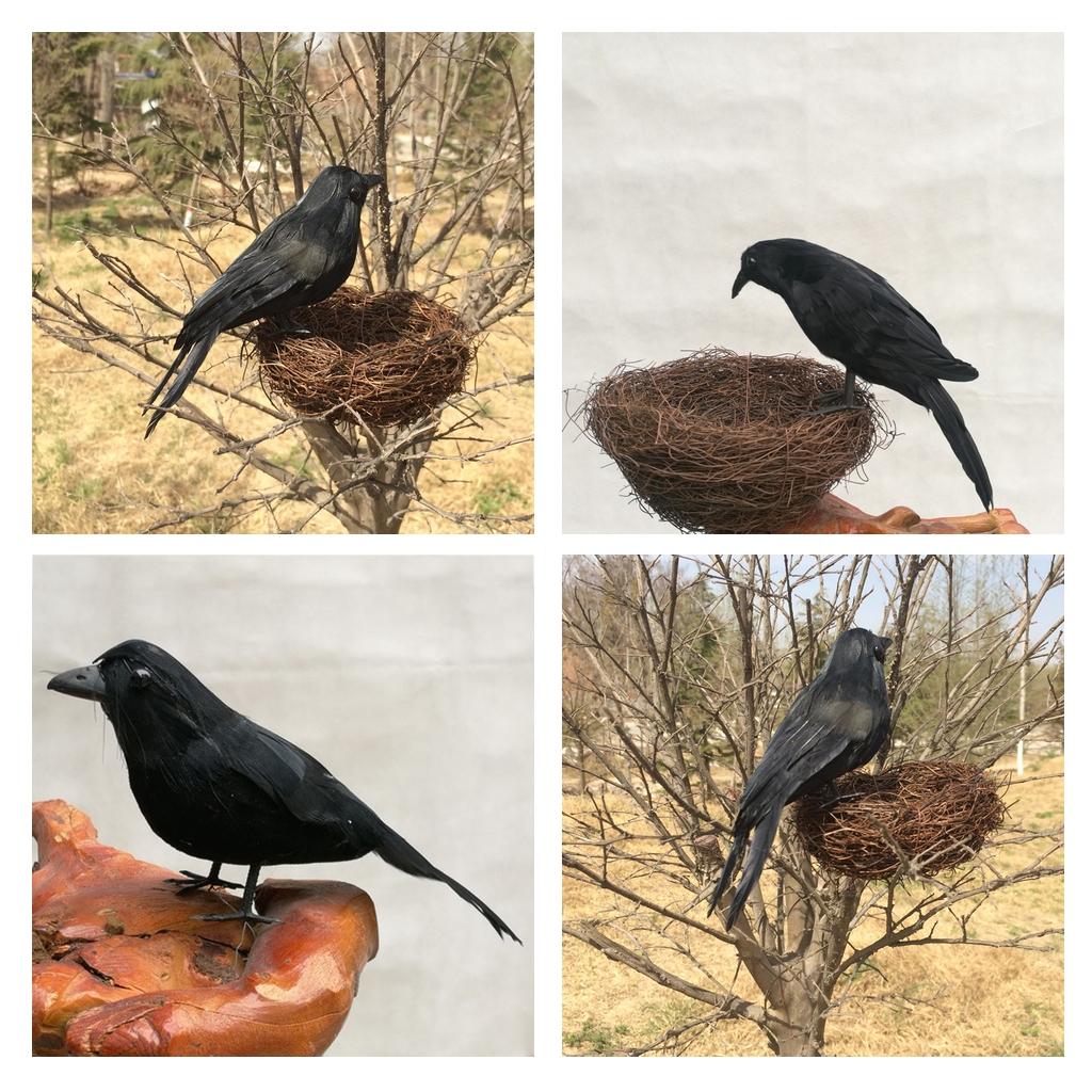 3x Artificial Realistic Birds Ravens Crows for Garden Halloween Decoration