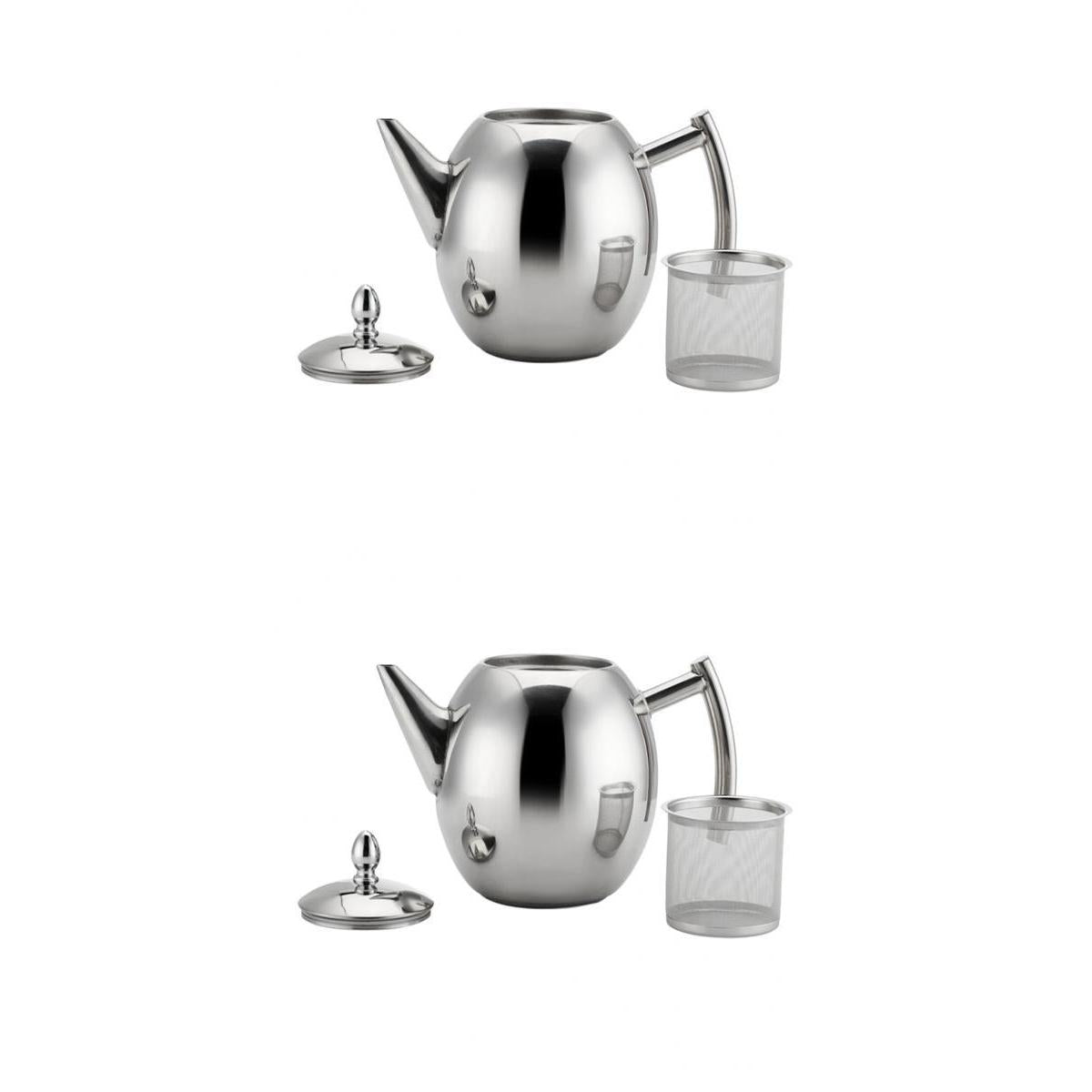 2 Pack Stainless Steel Teapot Kitchen Tea Kettle Metal Tea Pot with Infuser