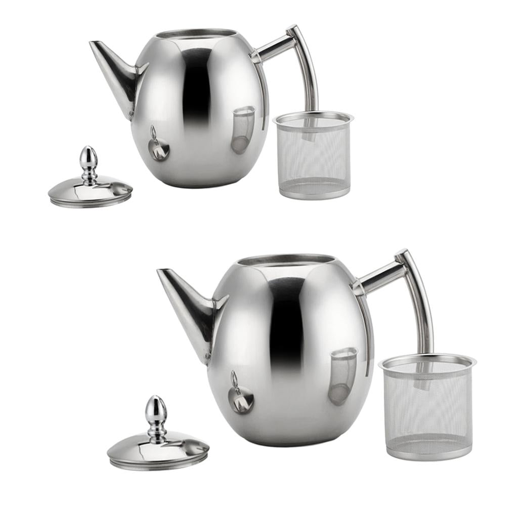 2 Pack Stainless Steel Teapot Kitchen Tea Kettle Metal Tea Pot with Infuser