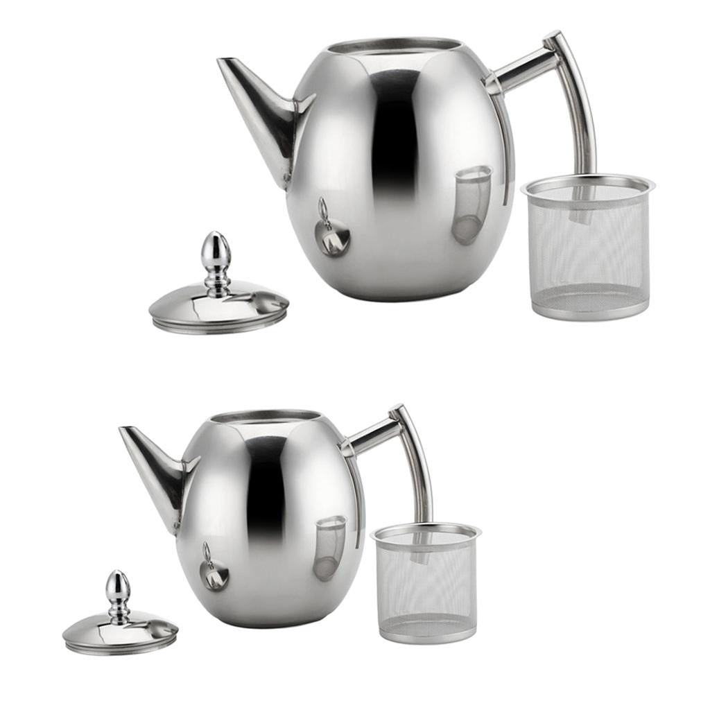 2 Pack Stainless Steel Teapot Kitchen Tea Kettle Metal Tea Pot with Infuser