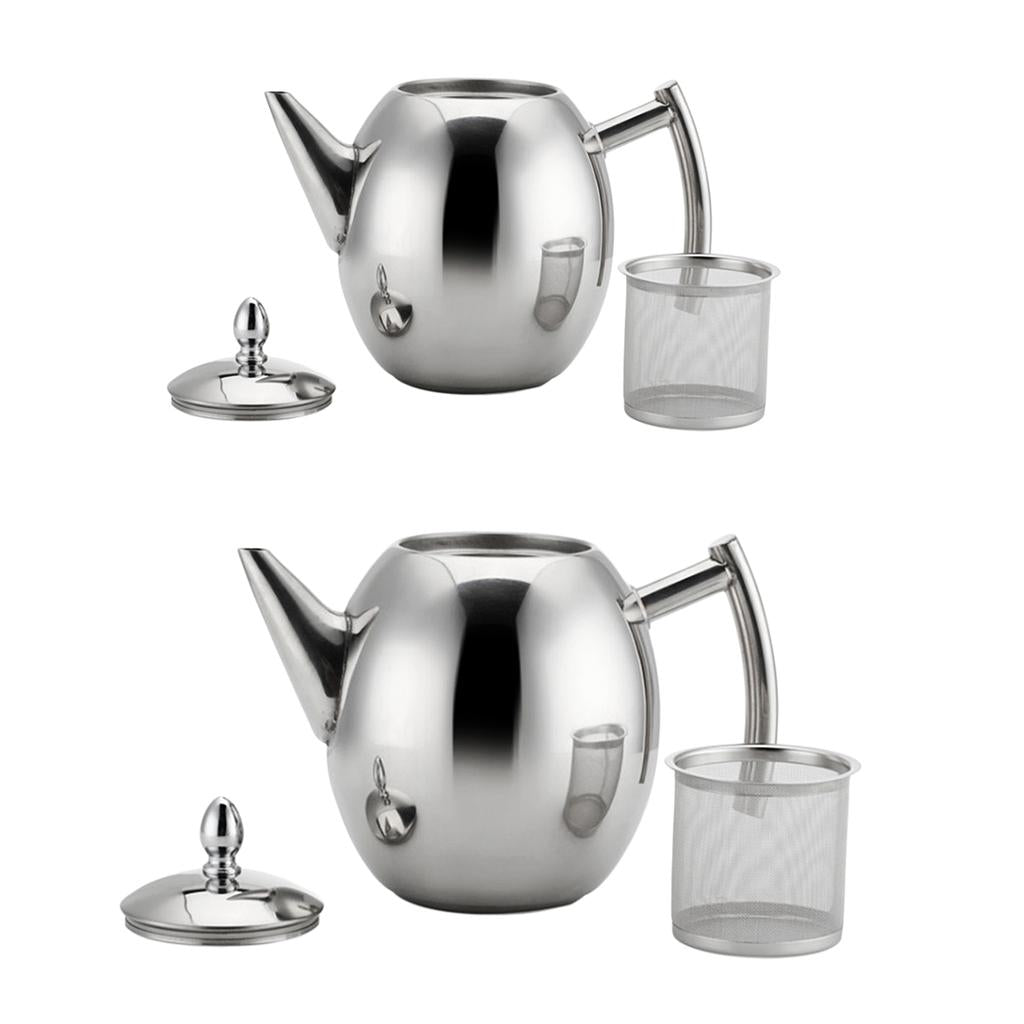 2 Pack Stainless Steel Teapot Kitchen Tea Kettle Metal Tea Pot with Infuser