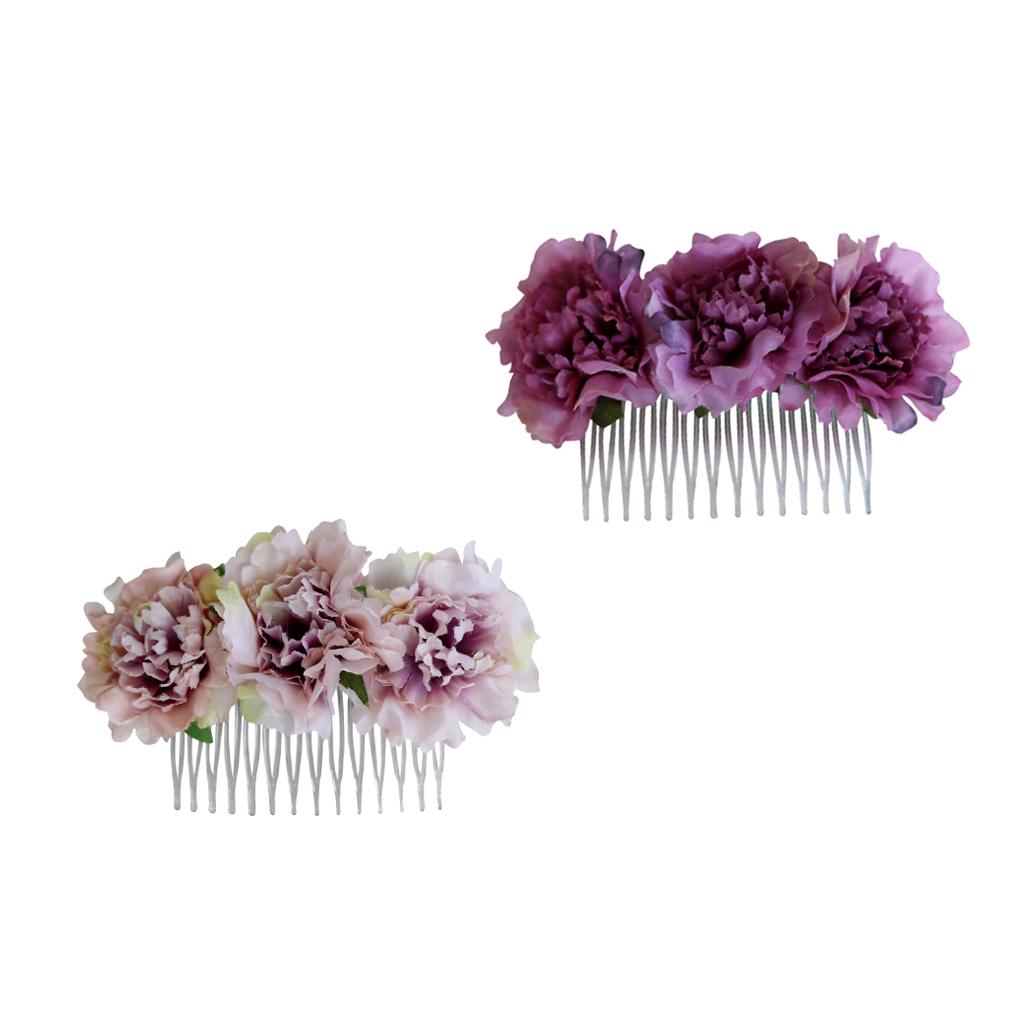 2 Pieces Carnation Flower Comb Clip Stylish Hair Pins Wedding Accessories