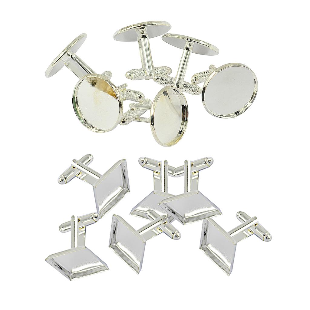 6Pcs Mens Square Round Blank Setting Base Pad CuffLink DIY Cabochon Cufflink