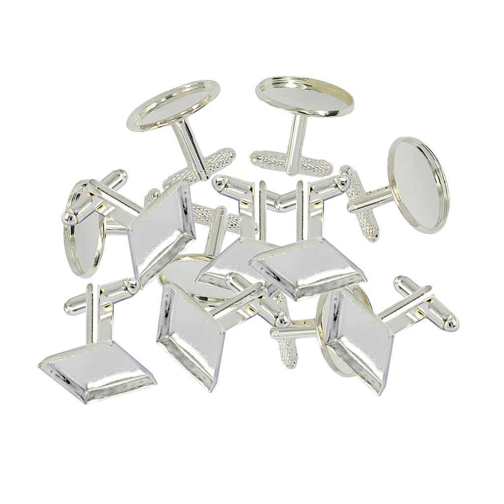 6Pcs Mens Square Round Blank Setting Base Pad CuffLink DIY Cabochon Cufflink
