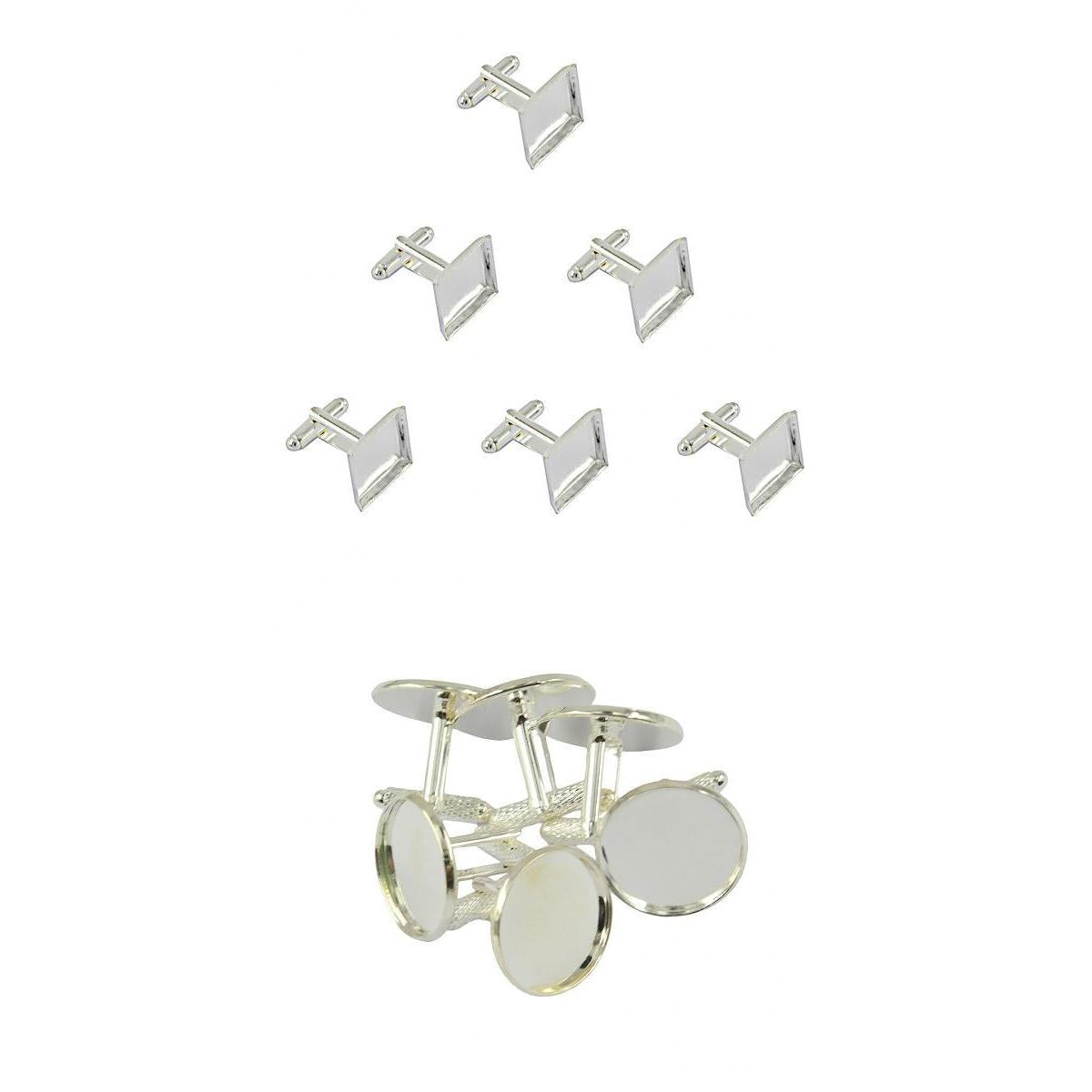6Pcs Mens Square Round Blank Setting Base Pad CuffLink DIY Cabochon Cufflink