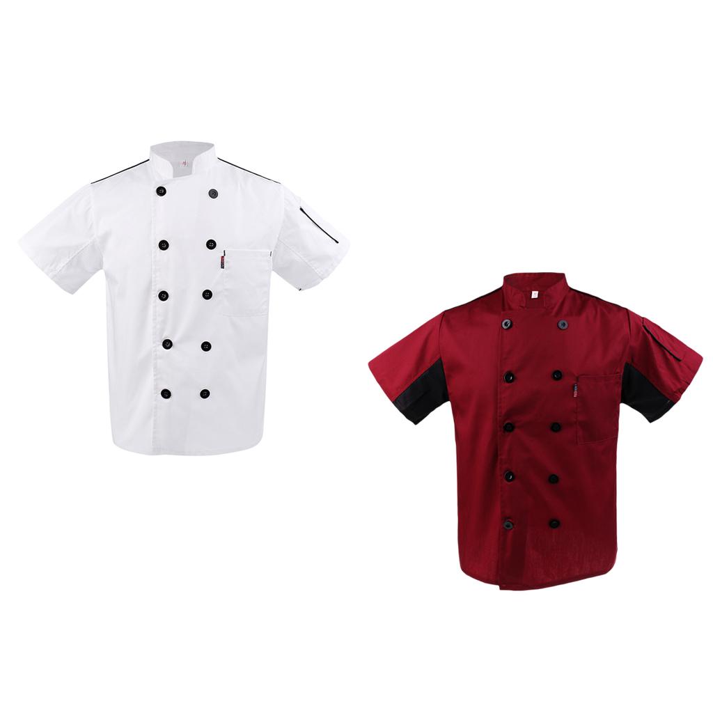 2 Pieces White Red Chef Jacket Coat Breathable Mesh Waiter Hotel Kitchen Top