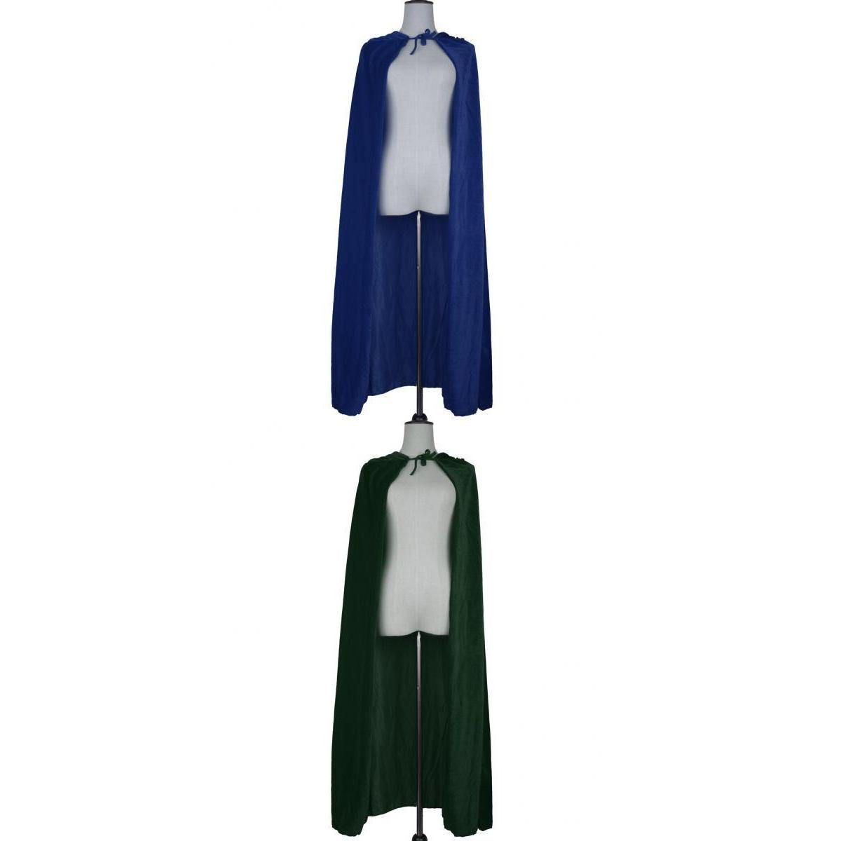 2 Pieces Velvet Hooded Cape Gothic Cloak Medieval Witch Costume Blue Green