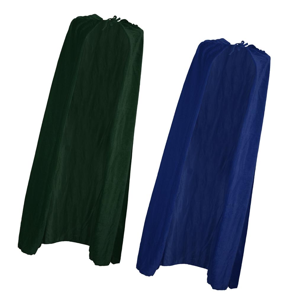 2 Pieces Velvet Hooded Cape Gothic Cloak Medieval Witch Costume Blue Green