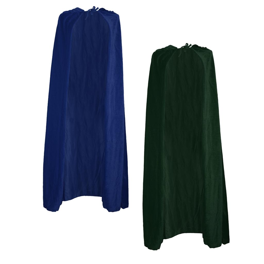 2 Pieces Velvet Hooded Cape Gothic Cloak Medieval Witch Costume Blue Green