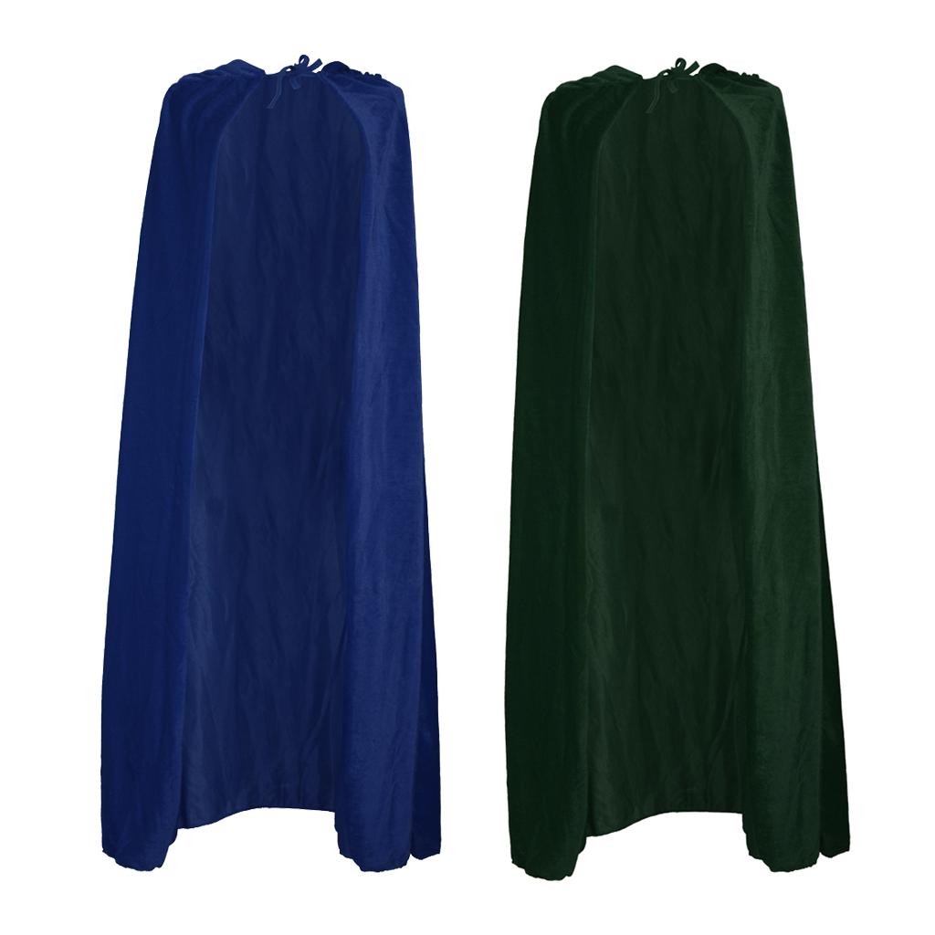 2 Pieces Velvet Hooded Cape Gothic Cloak Medieval Witch Costume Blue Green