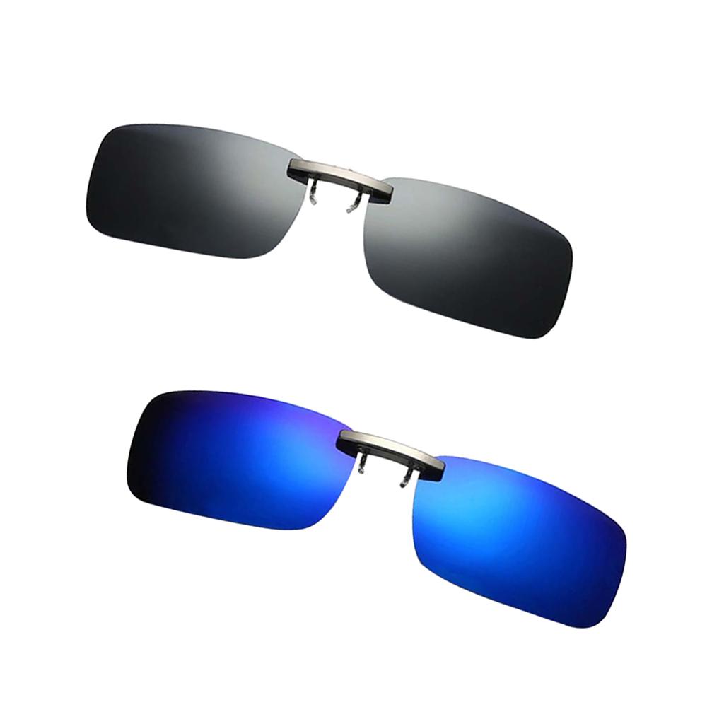 2Pieces Unisex Polarized Clip On Flip Up UV400 Driving Rectangle Sunglasses