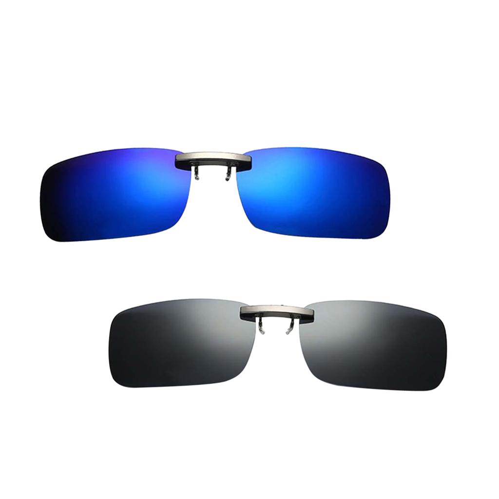 2Pieces Unisex Polarized Clip On Flip Up UV400 Driving Rectangle Sunglasses