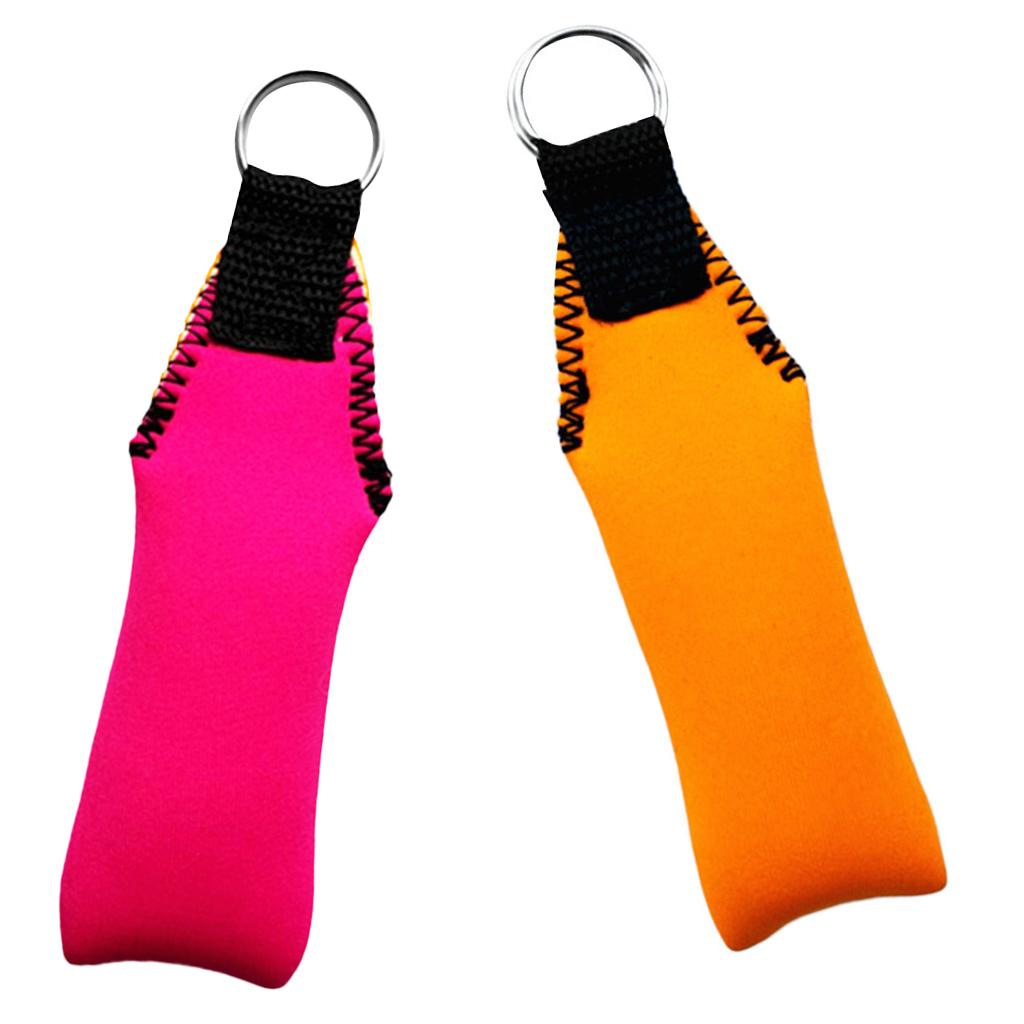 2pcs Rectangle Neoprene Floating Keyring for Boating Sailing Rose Red&Orange