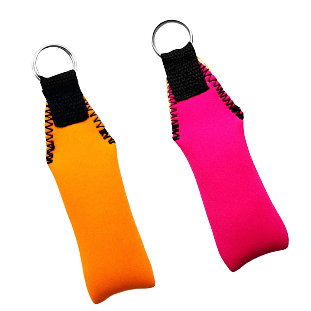 2pcs Rectangle Neoprene Floating Keyring for Boating Sailing Rose Red&Orange